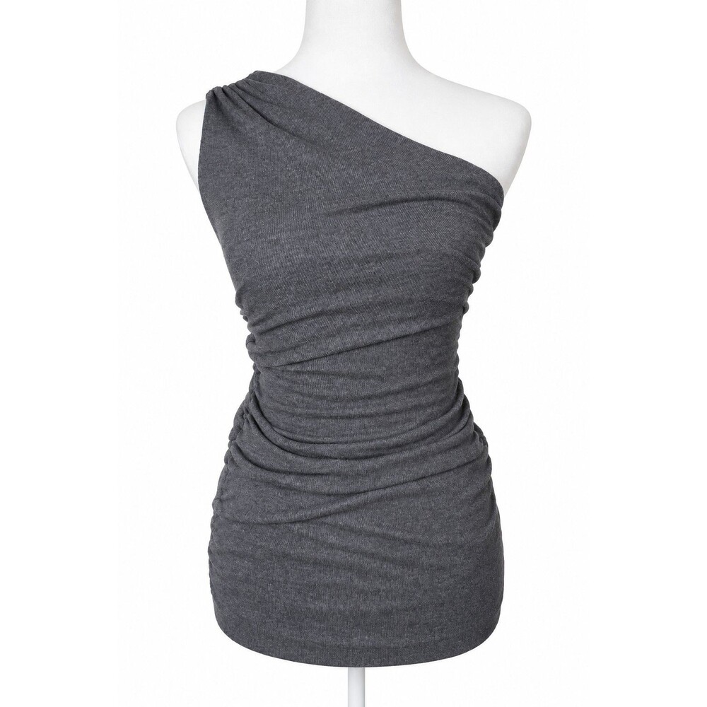 MONROW One Shoulder Ruched Mini Dress Charcoal Gray XS Bodycon Stretch USA Made
